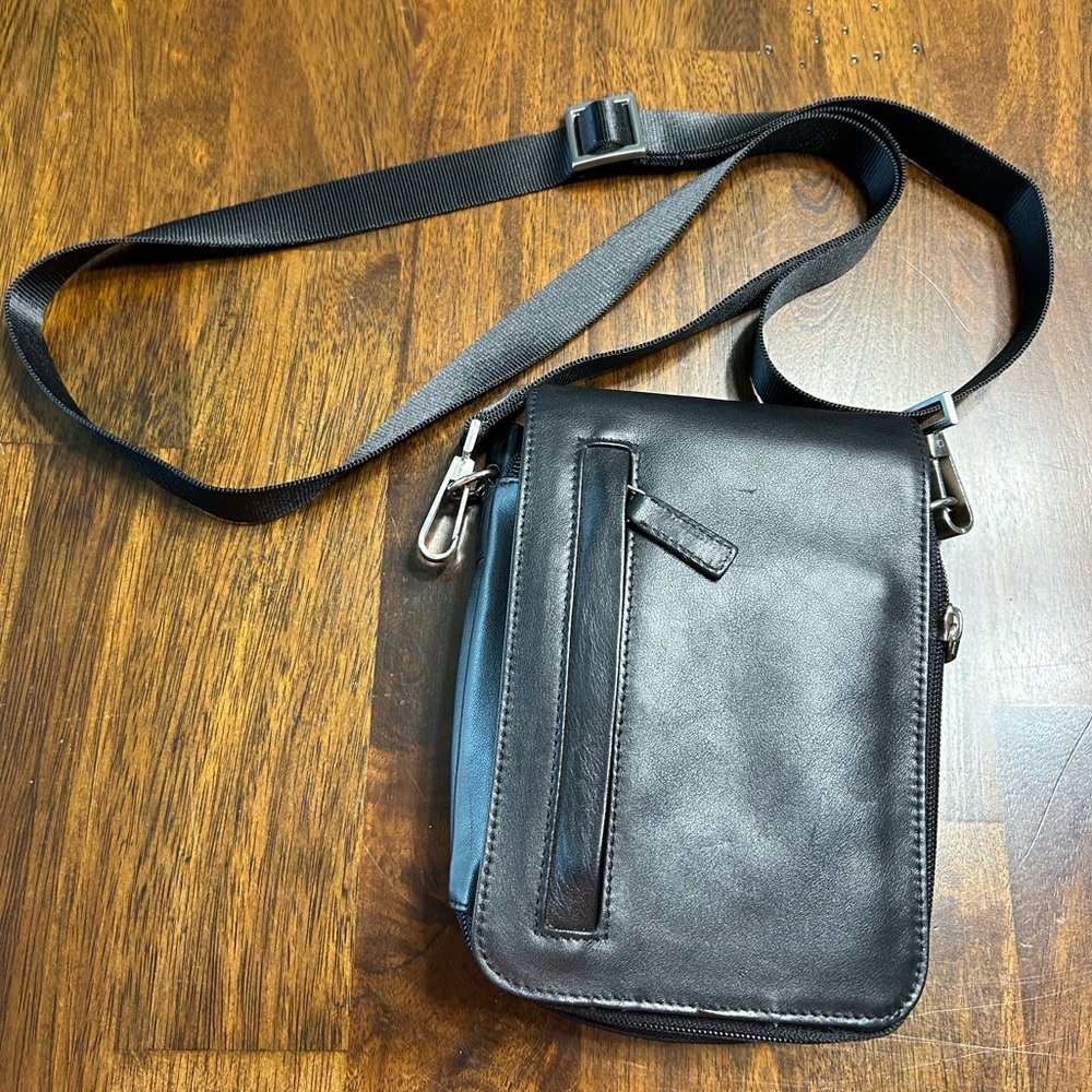 LODIS crossbody belt bag organizer travel bag in soft black leather